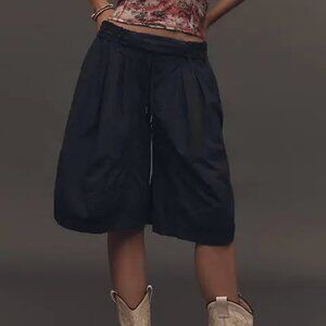 Anthropologie Ruched Poplin Gaucho Balloon Pants in Black Onyx XL $128